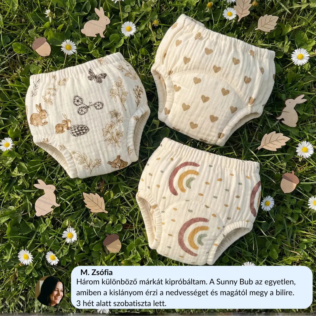 Leszoktató Bugyi - Szobatiszta 2-3 Hét Alatt - 100% Újrahasználható Pamut - Könnyen Felhúzható 18 Hónapos Kortól
