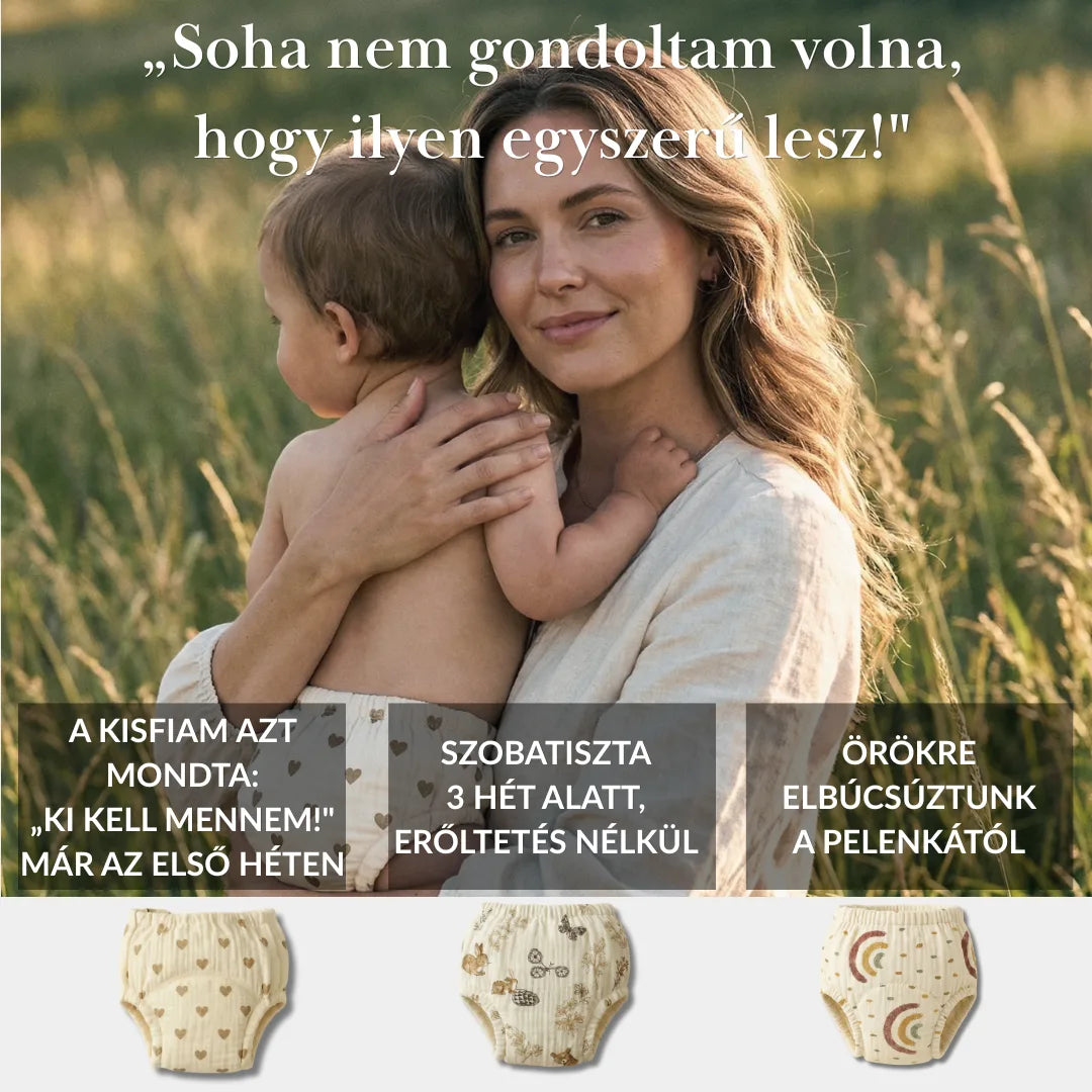 Leszoktató Bugyi - Szobatiszta 2-3 Hét Alatt - 100% Újrahasználható Pamut - Könnyen Felhúzható 18 Hónapos Kortól